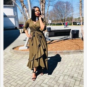 Olive Flirty Ruffle Faux Wrap Dress 3X